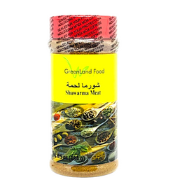 Shawarma Meat شاورما لحمة Shawarma meat is a blend that is used in Middle Eastern barbecue cuisine, such as kebab, shawarma (meat), and lamb chops. The flavor, aroma, and freshness of this blend will provide a phenomenal Middle Eastern taste.  9 oz Jar